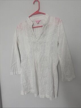 Lilly Pulitzer White Embroidered V-Neck Tunic
